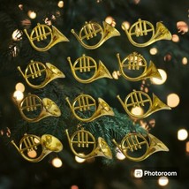 (12) Plastic Metallic Gold Tone French Horn Christmas Ornament Wreath Craft - $9.88