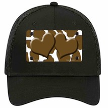 Brown White Giraffe Brown Centered Hearts Novelty Black Mesh License Plate Hat - £22.92 GBP