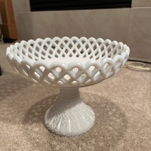 C.1890 Challinor Taylor Milk Glass Pedestal Open Lattice Fruit Bowl Compote - £45.41 GBP