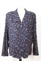 Vtg Maggie Lawrence 22/24 Blue Prairie Floral Spread Collar Rayon Button-Up Top - £20.31 GBP
