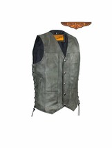 Men&#39;s Gray Club Vest Concealed Carry Pockets Side Laces Motorcycle Vest - $134.97 CAD+