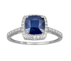 10k White Gold Genuine Cushion-cut 1.80ct Sapphire and Diamond Halo Ring - £151.86 GBP