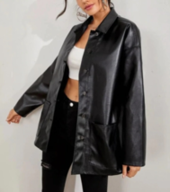 Genuine Lambskin Leather Stylish BLACK Women&#39;s Shirt Casual Fashion Part... - £85.35 GBP