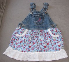 Oshkosh Vestbak B'gosh J EAN Denim Overall Dress Flower Eyelet Ruffle Skirt 6M - $19.79