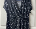 Dkny Polka Dot Faux Wrap Knit Top Womens Size XL Black White Short Sleev... - $14.73
