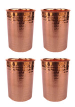Set of 4 Hammered Pure Copper Glass Cup- Good Health Benefit Yoga - £44.09 GBP