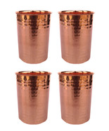 Set of 4 Hammered Pure Copper Glass Cup- Good Health Benefit Yoga - £43.97 GBP
