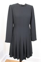 Vtg Cynthia Howie Maggy Boutique 6 Black Crepe Modest Long Sleeve Pleat ... - $37.99