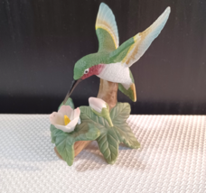 Ruby-throated Hummingbird w Flower Branch - Porcelain Bisque. - $8.91