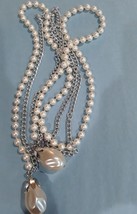 Vintage 40&quot; Faux Pearl Necklace or Belt Bead Teardrop Tassel Double Strand - £22.55 GBP