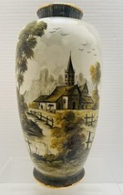 Antique 20C Japanese Satsuma Vase Handpainted Church Mountain Landscape ... - £277.30 GBP