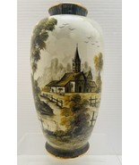 Antique 20C Japanese Satsuma Vase Handpainted Church Mountain Landscape ... - £275.22 GBP