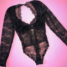 Victoria&#39;s Secret 36DD/36DDD/38DD Teddy Long-sleeve Bodysuit Black Lace Curvy M - $118.79