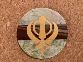Beautiful Khanda Sikh Etched Painted on Laminated Stone Disc 4.75&quot;  x 3/... - £29.52 GBP