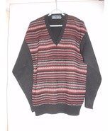 Vintage V-neck Sweater Size 38 black / burgundy / grey by Marc Malou - $49.98