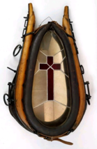 Horse Collar w/Stained Glass Mirror Christian Cross Wall Art Western Cab... - $247.49