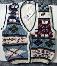 bydesign cardigan style sweater vest multi color patchwork floral pinks blues L - £16.35 GBP