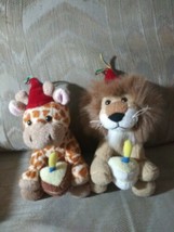 2 Animal Adventure Birthday Plush Lion Giraffe 8&quot; Cupcake Party Hat Stuf... - £23.73 GBP