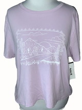 Hurley ladies short sleeve cropped purple white graphic cotton tee NEW L... - $23.13