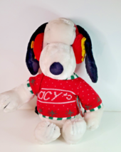 Vintage Macys SNOOPY Peanuts Plush Christmas Sweater Woodstock Earmuffs 19in - £18.47 GBP