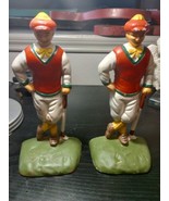 (2) Vintage Cast Iron Bookends Door Stops Golfers Golfing Golf Metal Old - $45.99