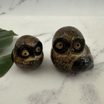 Vintage Otagiri Japan Owl Figurine Pair Brown Black Small Birds Mid Century - $24.74