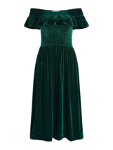 NWT Hill House Akilah Nap Dress in Emerald Velvet Smocked Midi Ruffle XS - £94.84 GBP