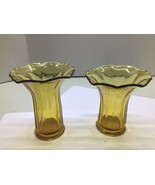 Vintage 1970  Amber Ruffled Vase (2) 5 Inches tall - $19.80