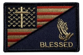 Blessed Praying Hand Cross USA Flag Subdued in God Christian Patch [3.0 X 2.0 in - £7.98 GBP