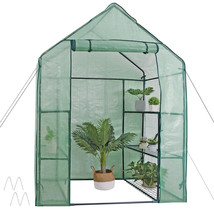 Mini 6 Shelves Walk In Door Outdoor Green House For Planter 3 Tiers Portable - £66.71 GBP