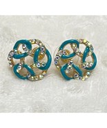 Deep Turquiose & Iridescent Crystal Interlocking Rippled Oval Ring Earrings-NEW - $236.25 MXN