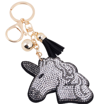 Bling Crystal Black Unicorn Tassel Keychain - £10.96 GBP