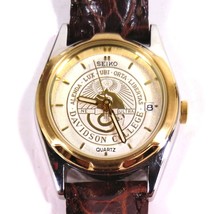 Seiko Womens Watch Davidson College Motto Dial Gold Tone Case Brown Leather Band - $23.70