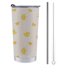 Mondxflaur Gold Leaf Steel Thermal Mug Thermos with Straw for Coffee - £16.59 GBP