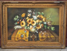20th C LARGE Art Nouveau Floral Bouquet Still Life Oil on Canvas signed Davis - £95.61 GBP