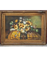 20th C LARGE Art Nouveau Floral Bouquet Still Life Oil on Canvas signed ... - $121.51