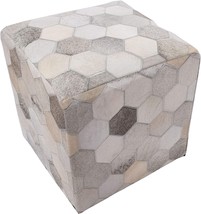 Ottoman, Ivory/Grey Noori Rug Eli Geometric Hide Pouf. - £228.59 GBP