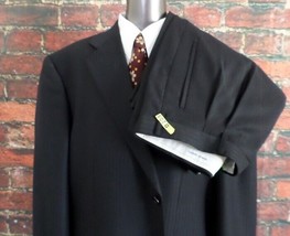 Giorgio Sanetti 2-Piece Suit 46L Black Stripe Super 150s Extra Fine Wool 40x31.5 - £68.05 GBP