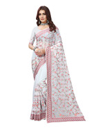 Designer White Heavy Resham Embroidery Work Sari Georgette Party Wear Saree - £85.68 GBP