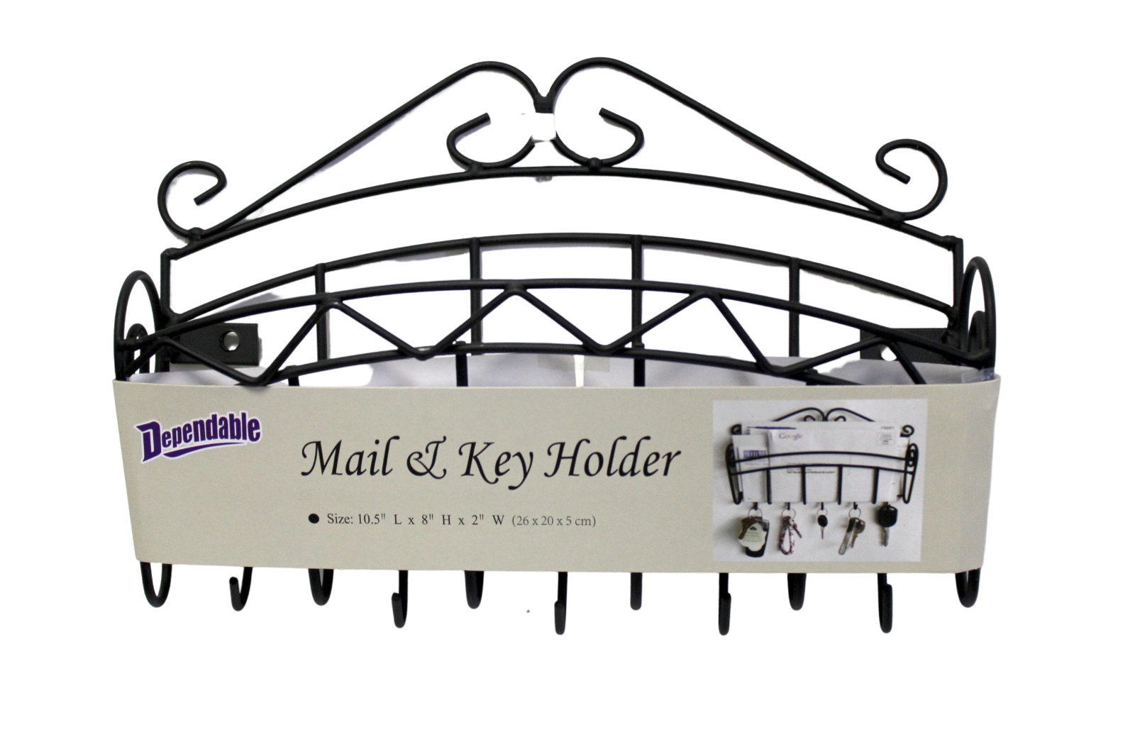 Key Rack Mail Holder Black Matte Metal Kitchen Office Organizer Wall Mou... - $12.86