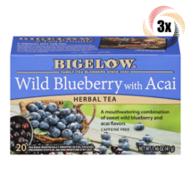 3x Boxes Bigelow Wild Blueberry W/Acai Herbal Tea | 20 Pouches Per Box | 1.46oz - £16.25 GBP