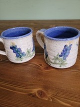 Studio Art Pottery Coffee Tea Cup Mugs blue floral signed - £26.28 GBP