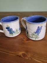 Studio Art Pottery Coffee Tea Cup Mugs blue floral signed - £24.59 GBP