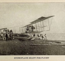 1914 WW1 Print Hydroplane Ready For Flight Aviation Antique Military Col... - £31.59 GBP