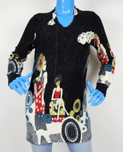 Hello Kiss! Sz M 8 10 Rhinestone Art-to-Wear Wool Blend Long Sweater Tunic Y2K - £11.65 GBP