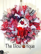 Summer Ladybug Ribbon Wreath Gnome Handmade 22 in Diam. #W6 - $70.00