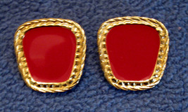 Avon Nautical Clip On Earrings Nickel Free ✿ 1990s VTG Red Bold Style Rope Edge - £14.17 GBP