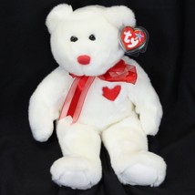 TY White Valentino 1999 Beanie Buddies Large Red Heart & Bow Ear Tag 13" VTG - $24.49