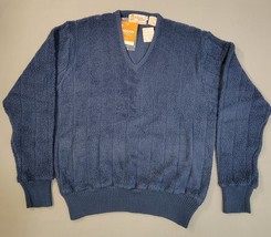 Vintage 1970s Indian Brand Sportswear Acrylic Blue V Neck Large Sweater NWT - $35.49