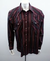 MWG Western Pearl Snap Button Up Men&#39;s Shirt Size 16.5 Burgundy Striped - £11.03 GBP